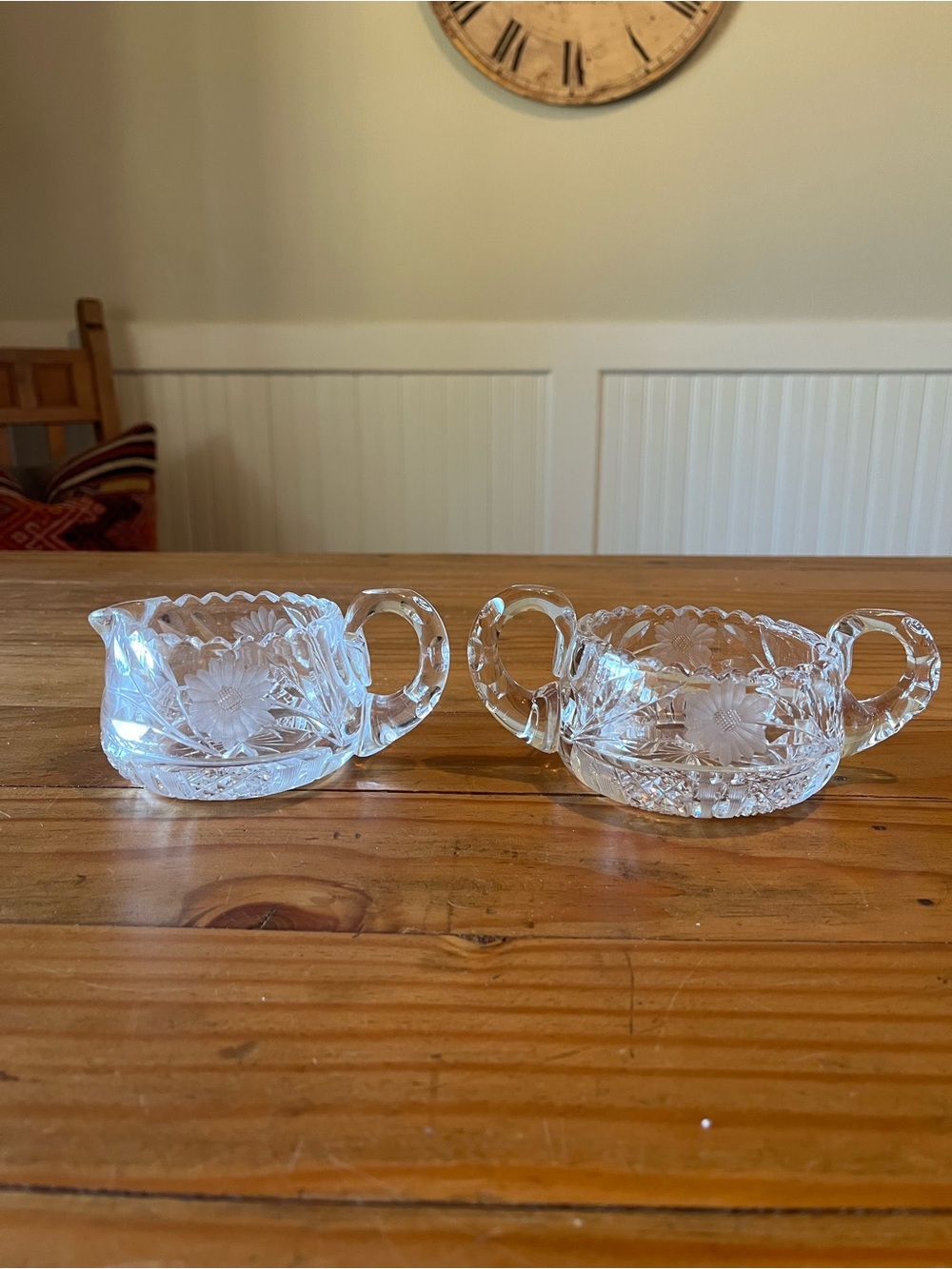 Vintage Sawtooth Pressed Glass Sugar Creamer Set